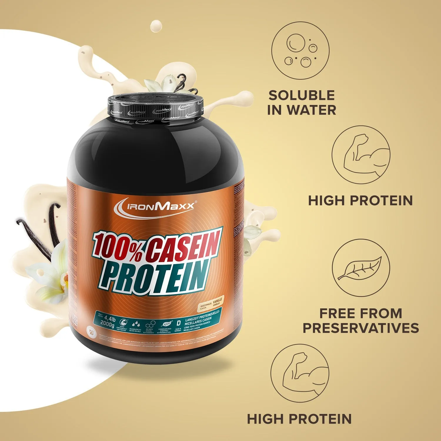 IronMaxx 100% Casein Protein Pulver 2000g Vanille