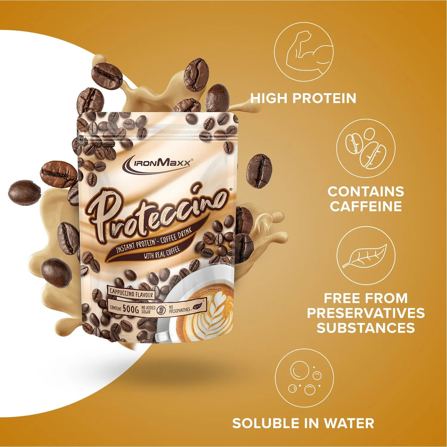 IronMaxx Proteccino Protein Pulver 500g Cappuccino Kaffee