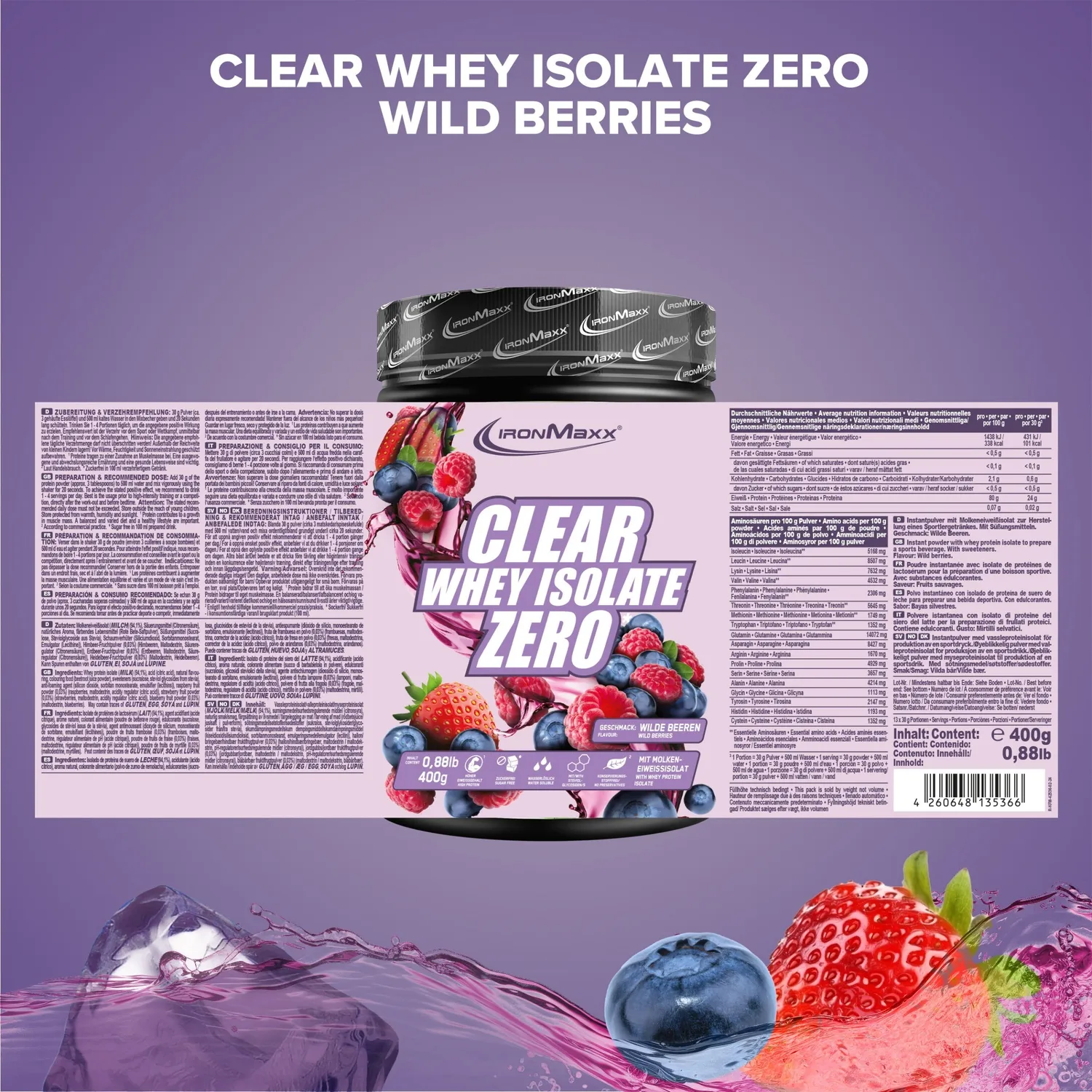 IronMaxx Clear Whey Isolate Zero 400g Wild Berries