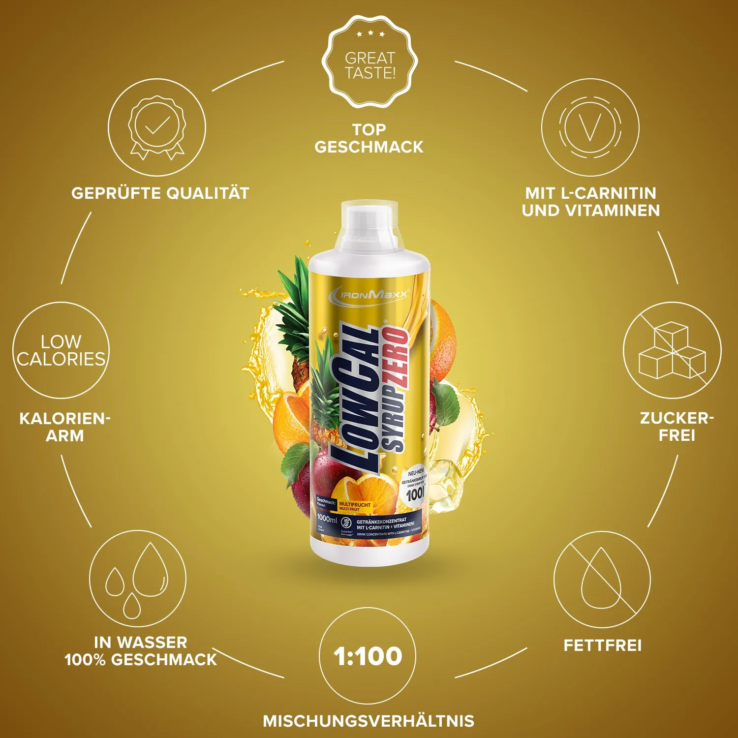 IronMaxx LowCal Syrup Zero Sirup Multifrucht 1000ml zuckerfrei