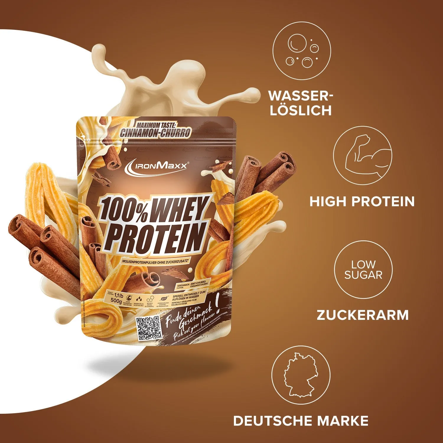 IronMaxx 100% Whey Protein Cinnamon Churro 500g zuckerfrei