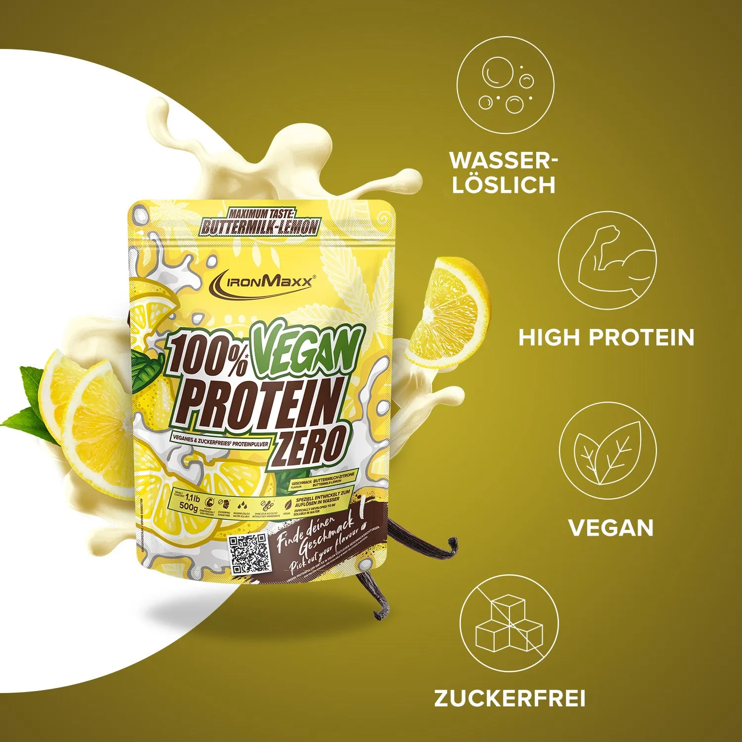 IronMaxx 100% Vegan Protein Zero Buttermilk Lemon 500g