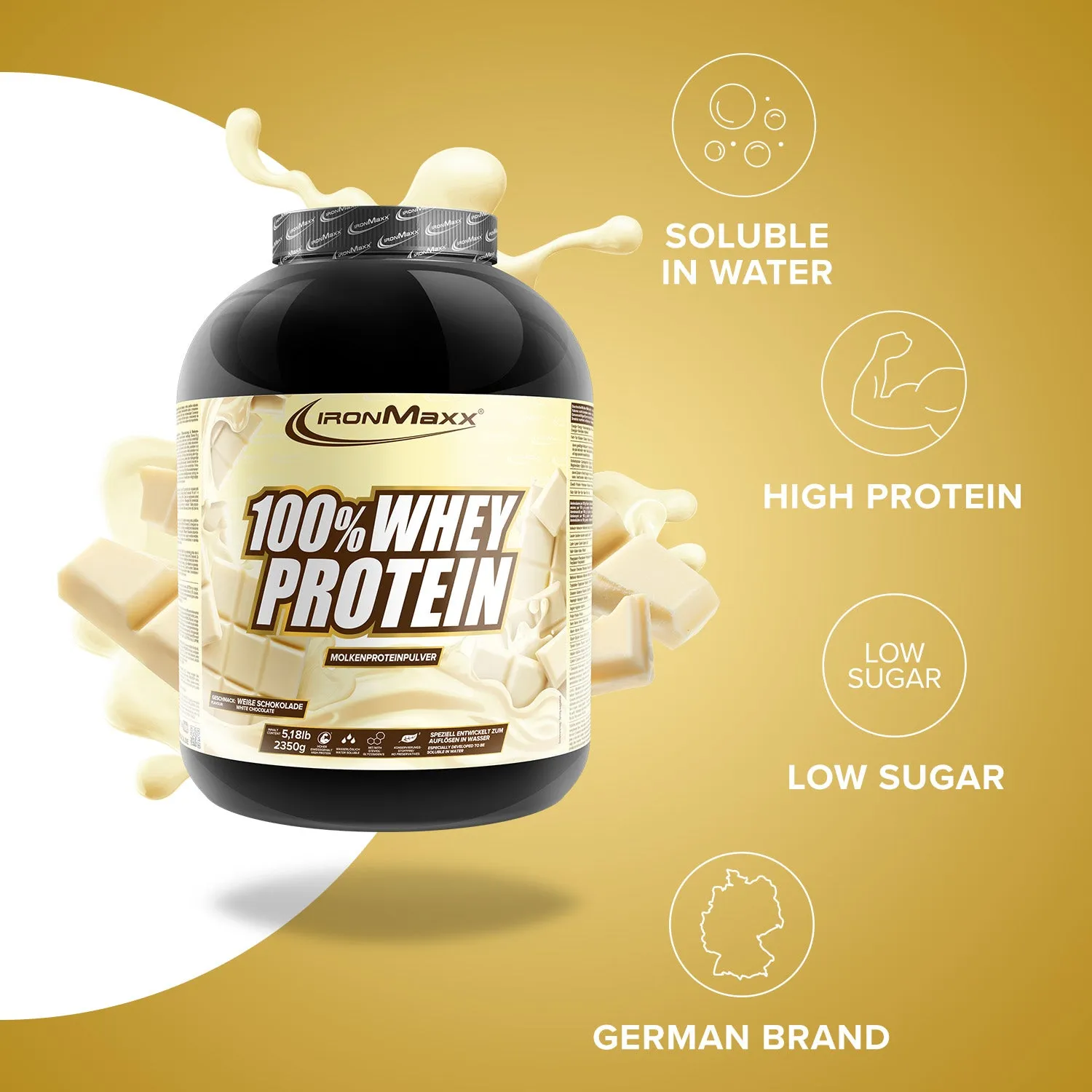 IronMaxx 100% Whey Protein Pulver Weiße Schokolade 2350g zuckerfrei