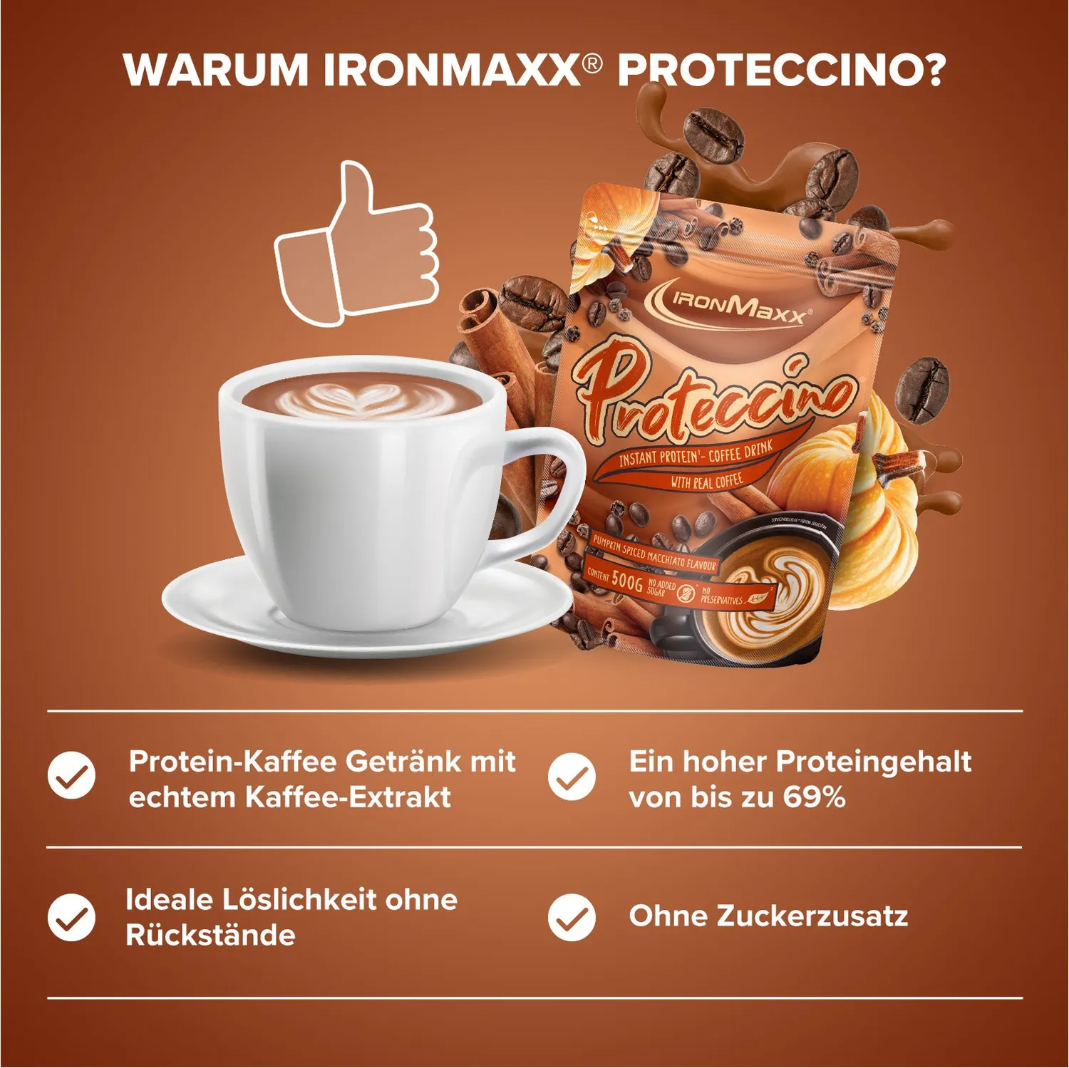 IronMaxx Proteccino Plant Pumpkin Spiced Macchiato 500g vegan