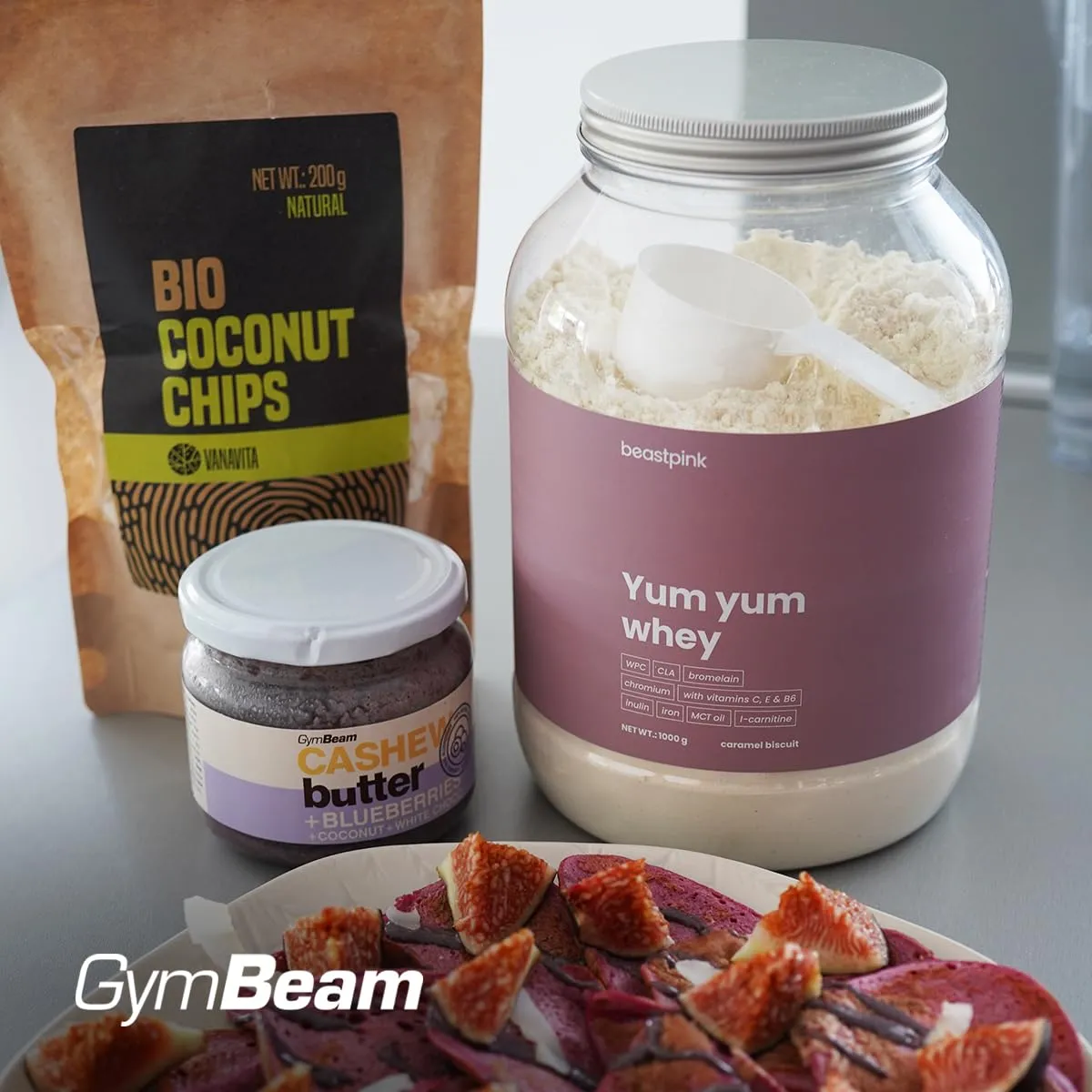 GymBeam Cashewbutter Kokos weiße Schokolade Blaubeere 340g