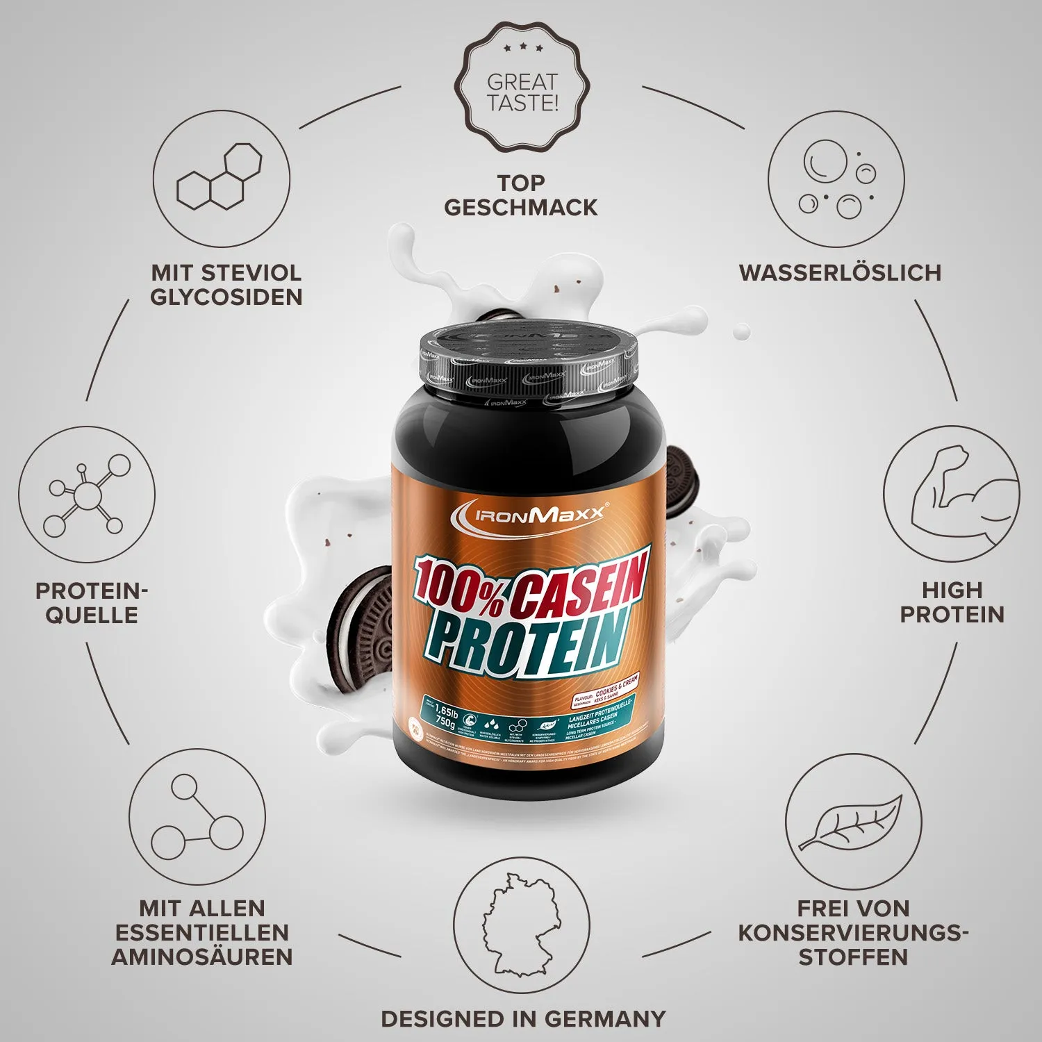 IronMaxx 100% Casein Protein Pulver 750g Cookies Cream