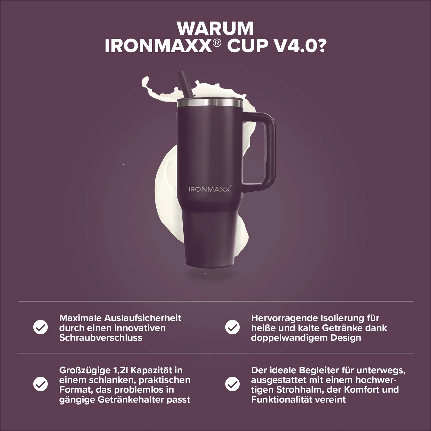 IronMaxx Cup V4.0 Trinkbecher 1200ml Liquid Cherry