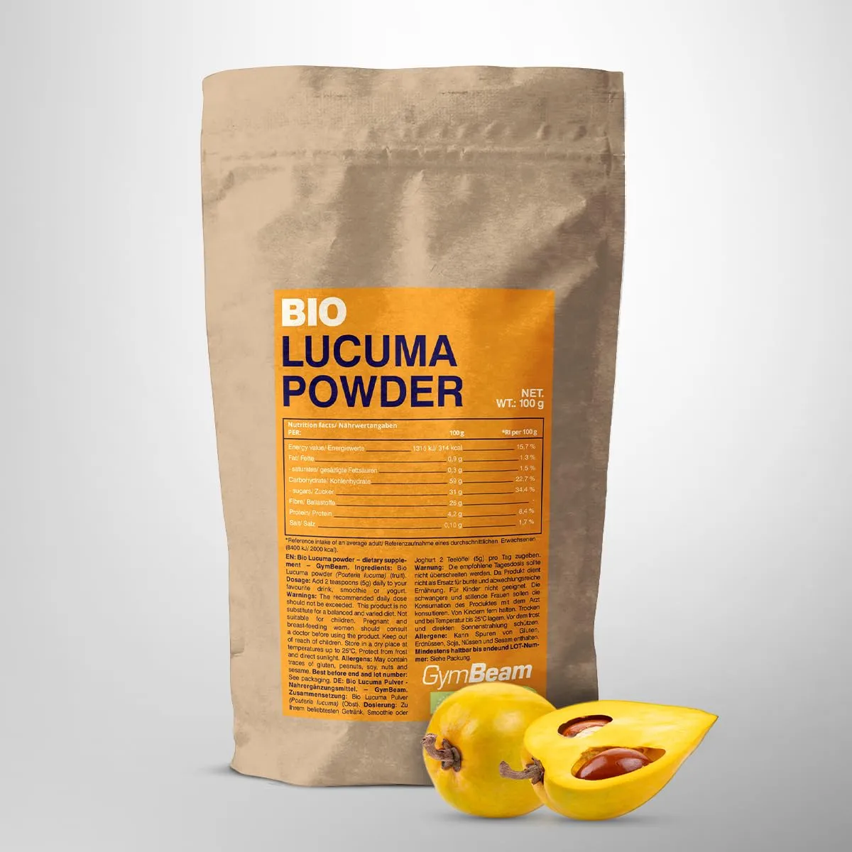 GymBeam BIO Lucuma Pulver 100 g ballaststoffreich