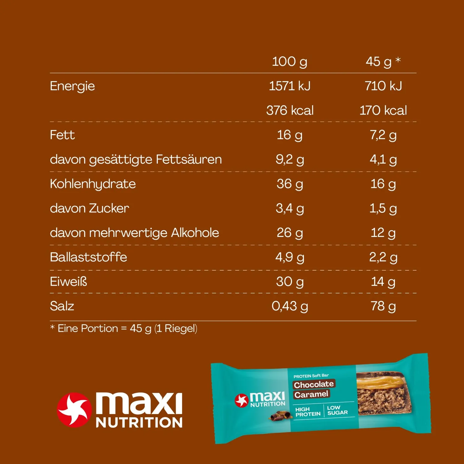 MaxiNutrition Softbar Proteinriegel Schokolade Karamell 16x45g