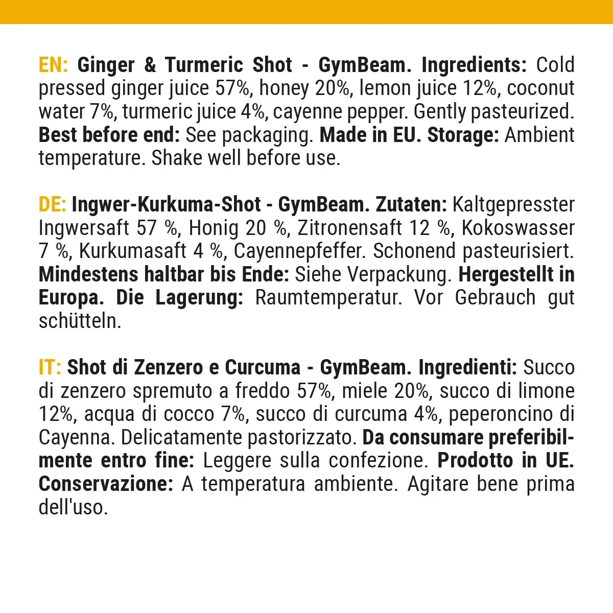 GymBeam Ingwer Kurkuma Shot Ingwershot 9x50 ml Honig