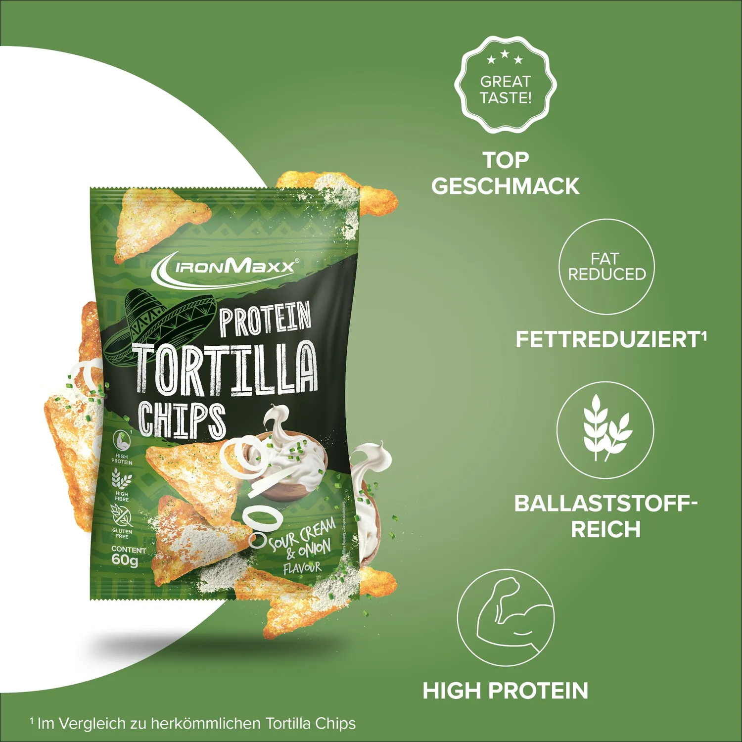 IronMaxx Protein Tortilla Chips 2.0 Sour Cream Onion 60g vegan