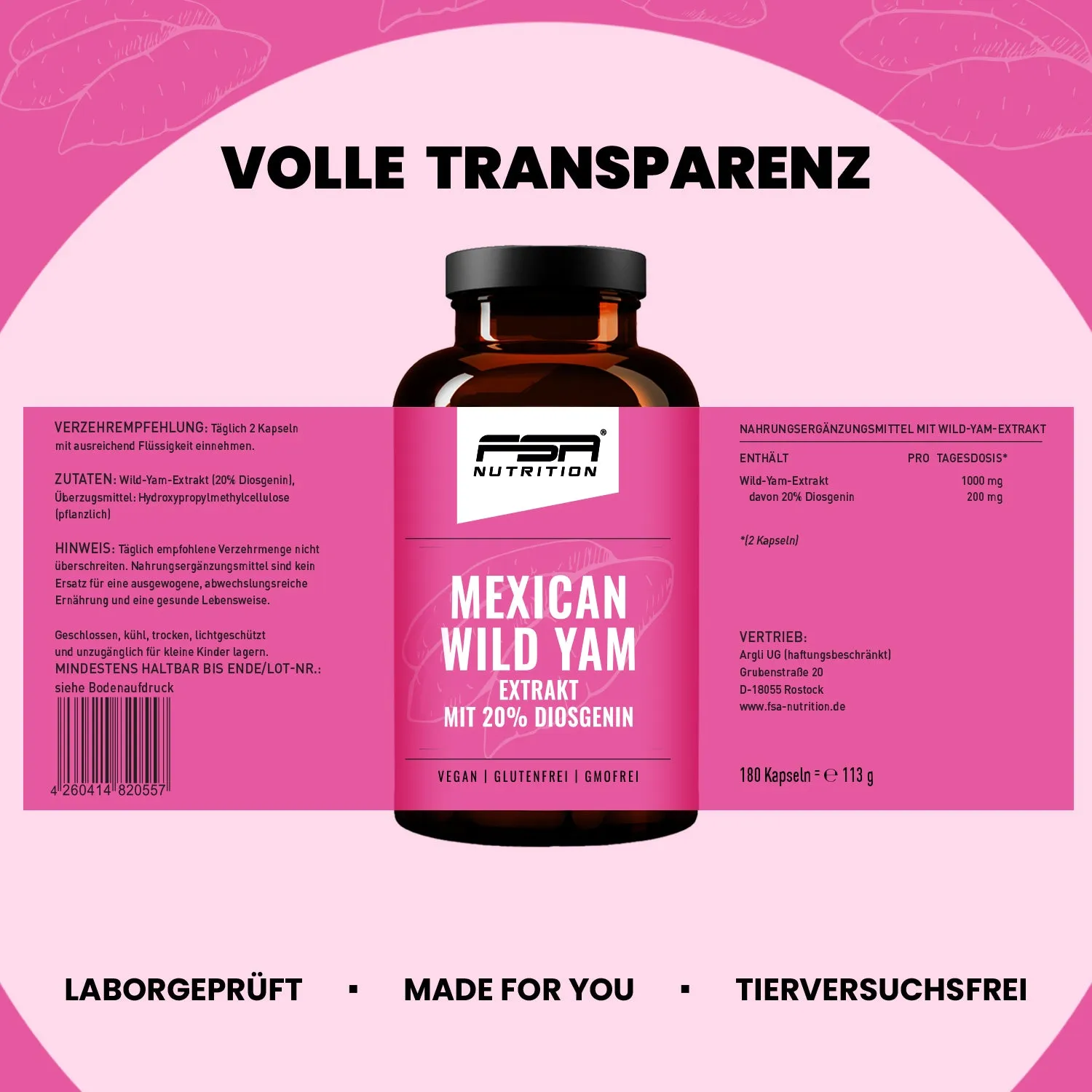 FSA Nutrition Mexican Wild Yams Extrakt Kapseln 180 Stück