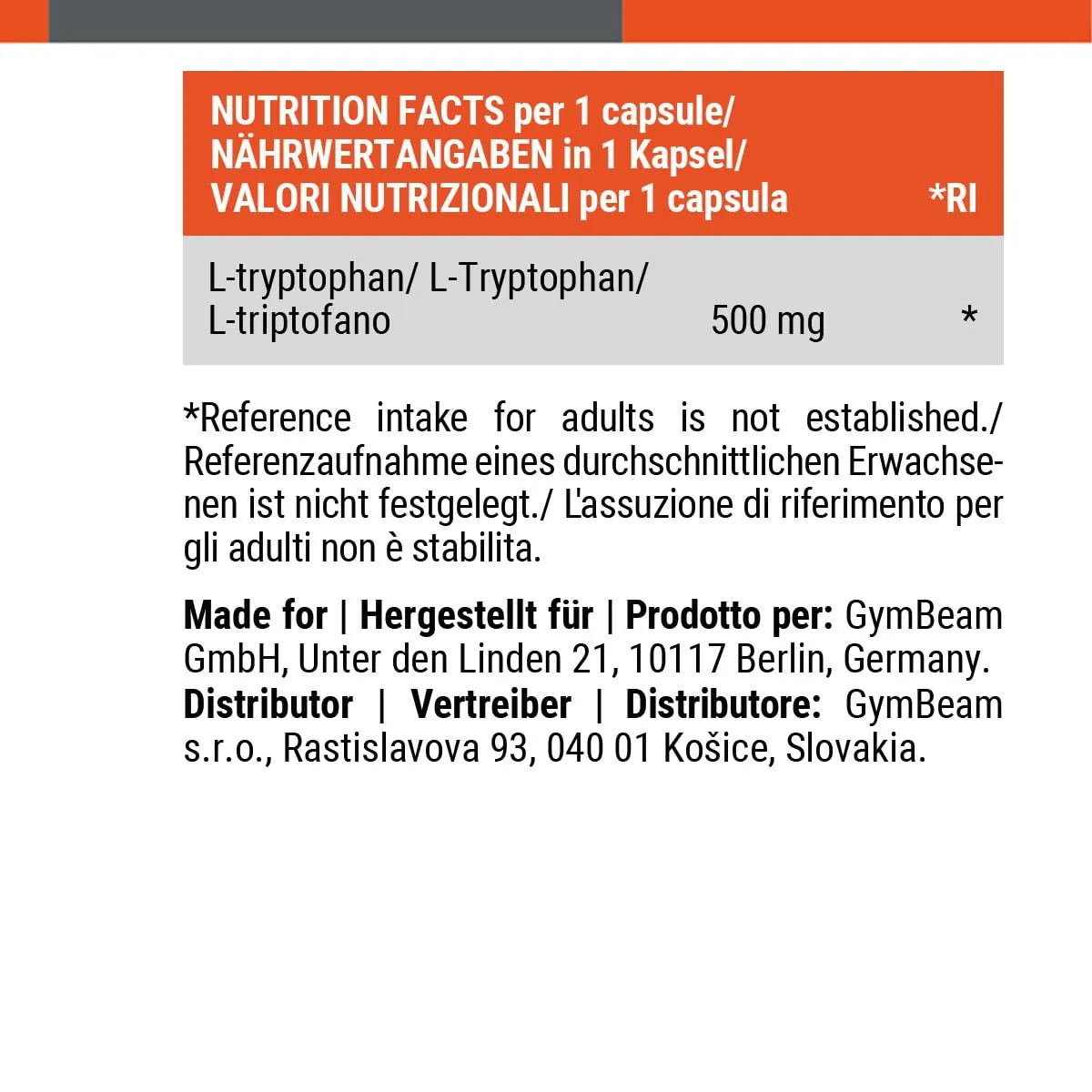 GymBeam L-Tryptophan Kapseln 90 Stk 500 mg vegan