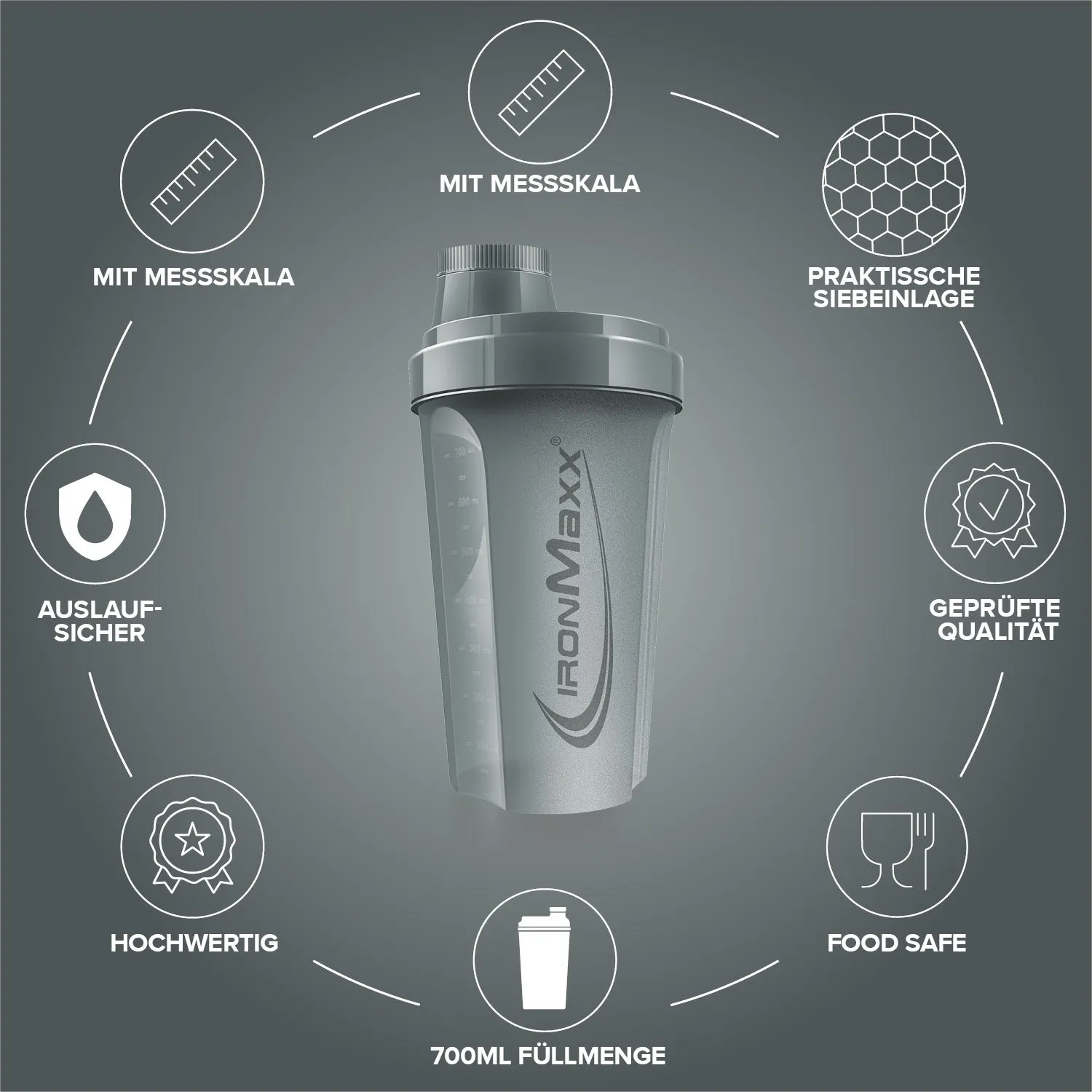 IronMaxx Sculpt Luxe Shaker Ash Grey 700ml mit Sieb
