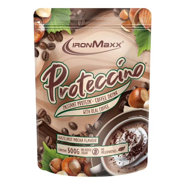 IronMaxx Proteccino Proteinpulver Haselnuss Mocha 500g mit Kaffee