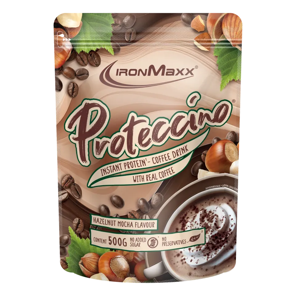 IronMaxx Proteccino Proteinpulver Haselnuss Mocha 500g mit Kaffee