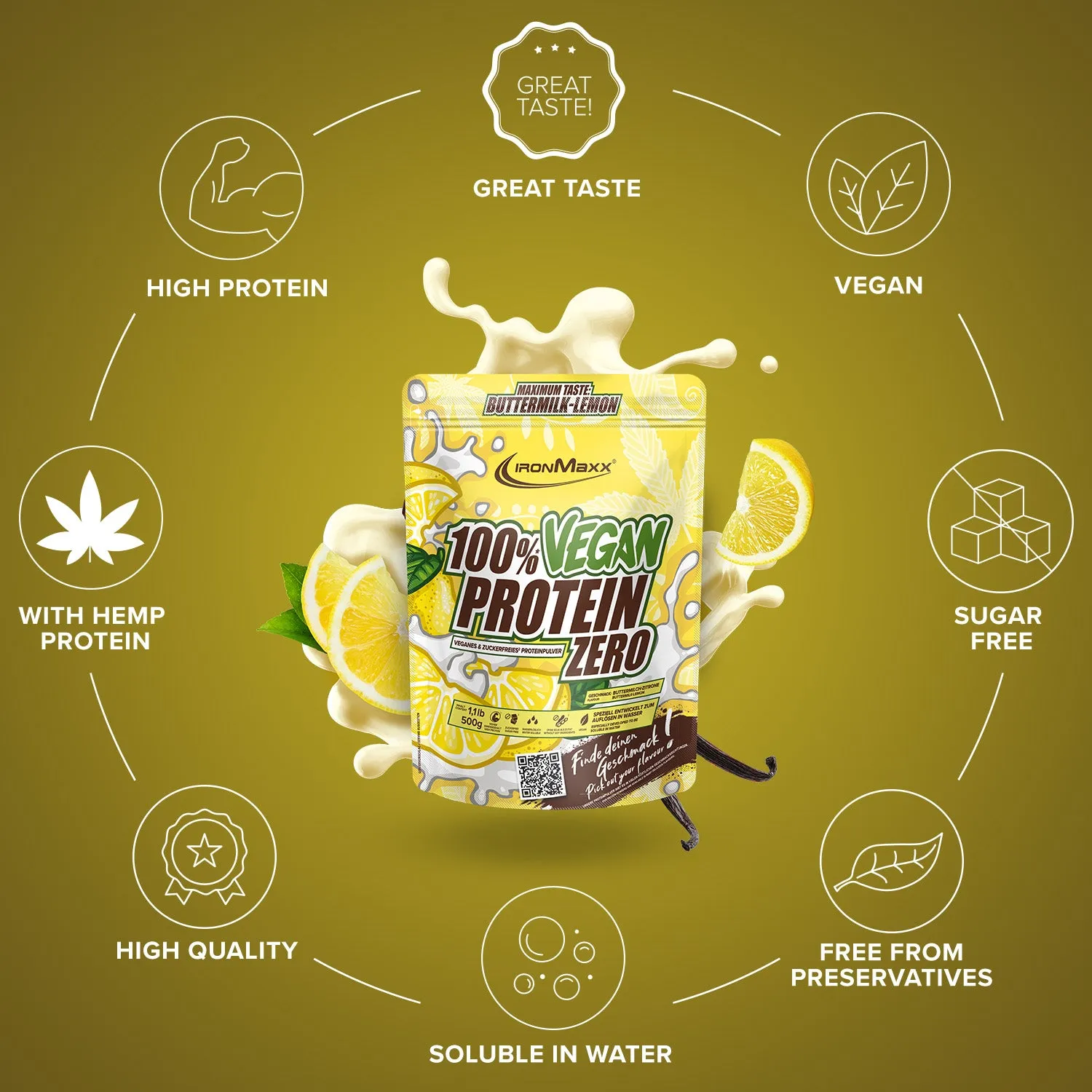 IronMaxx 100% Vegan Protein Zero Buttermilk Lemon 500g