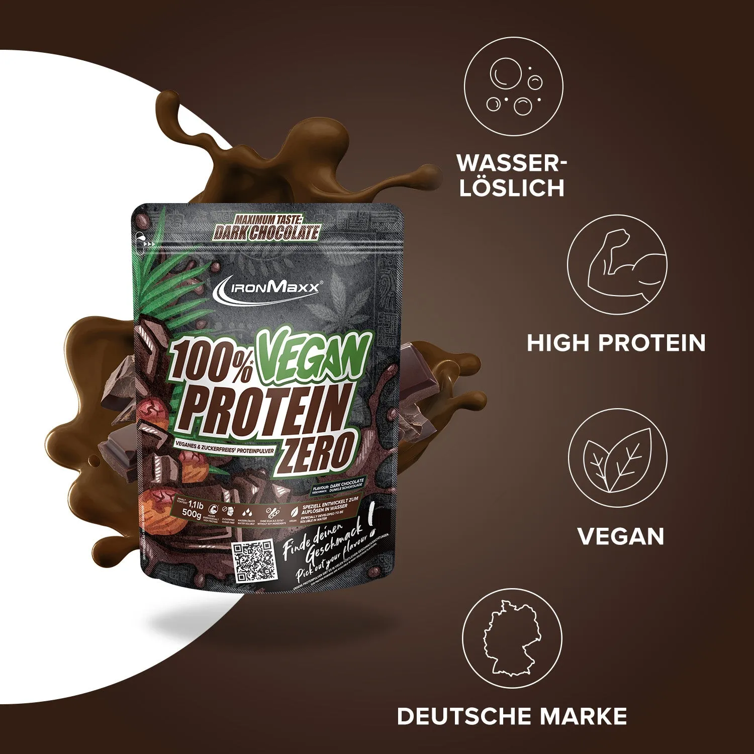 IronMaxx Vegan Protein Zero Pulver 500 g Dark Chocolate
