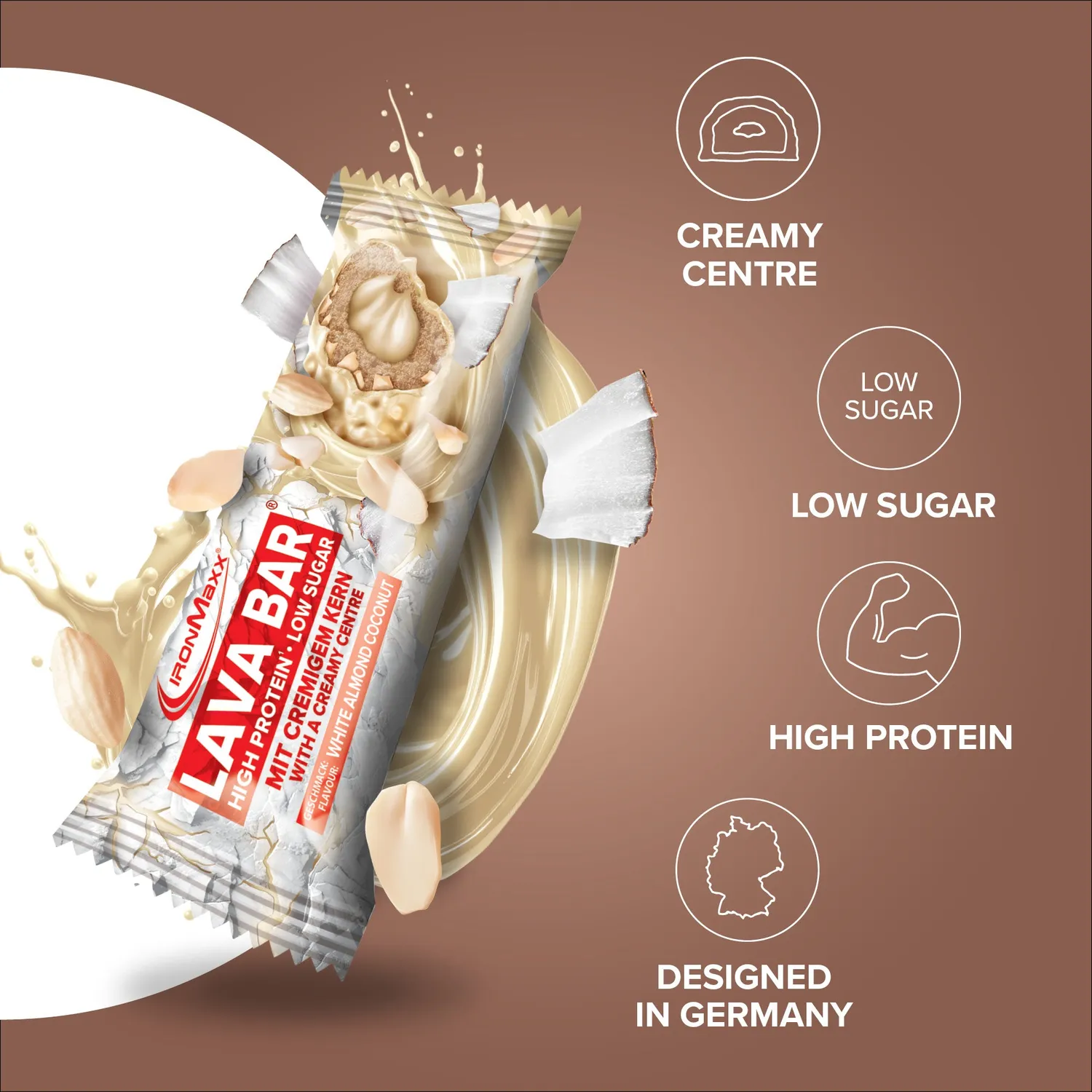 IronMaxx Lava Bar Proteinriegel White Almond Coconut 18x40g