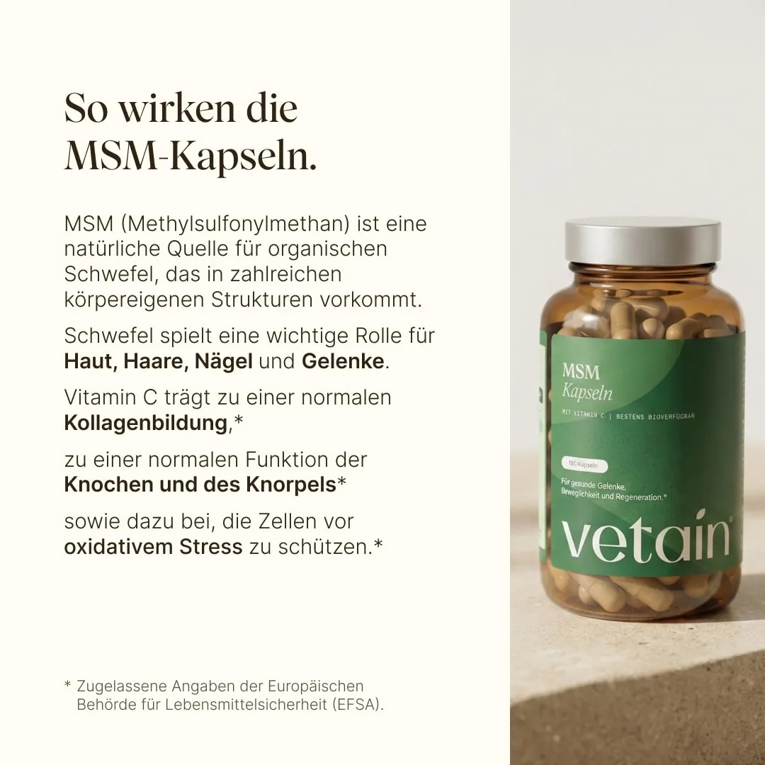 VETAIN MSM Kapseln 180 Stück mit Vitamin C
