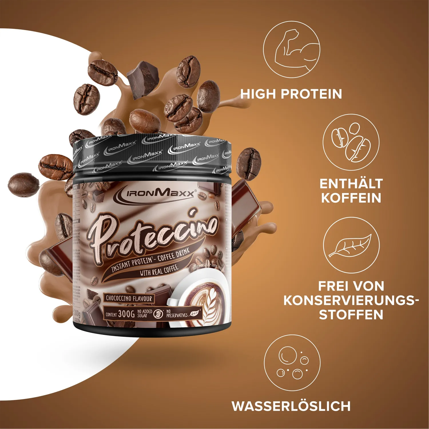 IronMaxx Proteccino Chococcino Protein Pulver 300g mit Kaffee