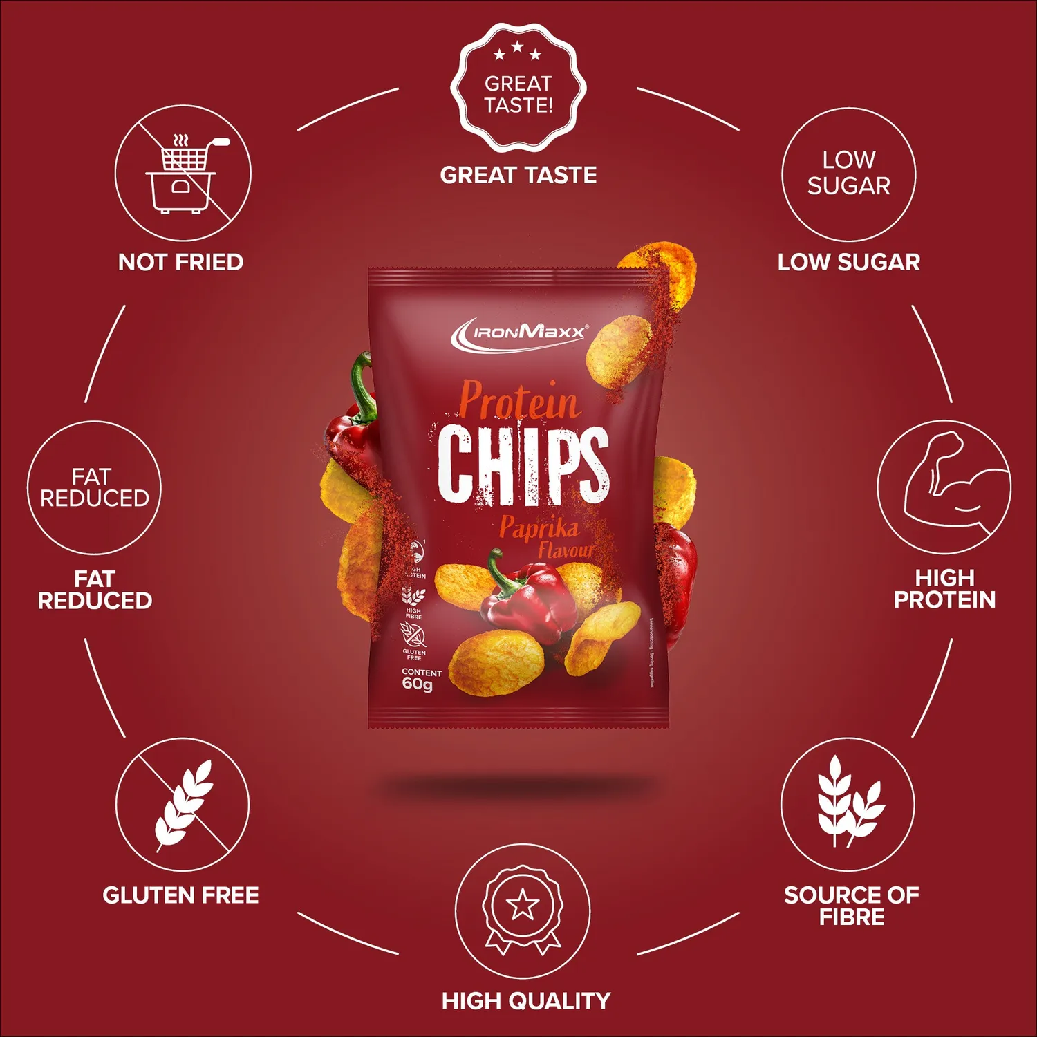 IronMaxx Protein Chips 3.0 Paprika 60g 40% Eiweiß