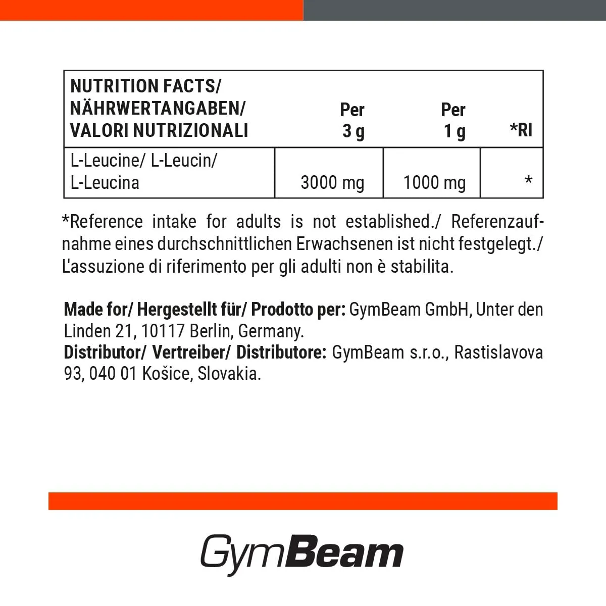 GymBeam L-Leucin Pulver 250g gut löslich
