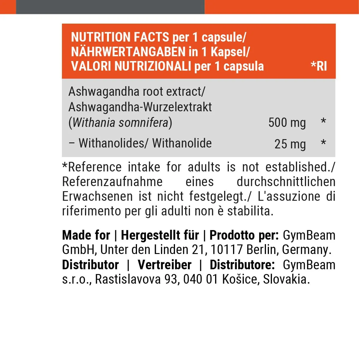 GymBeam Ashwagandha 500 mg Kapseln 90 caps hochdosiert