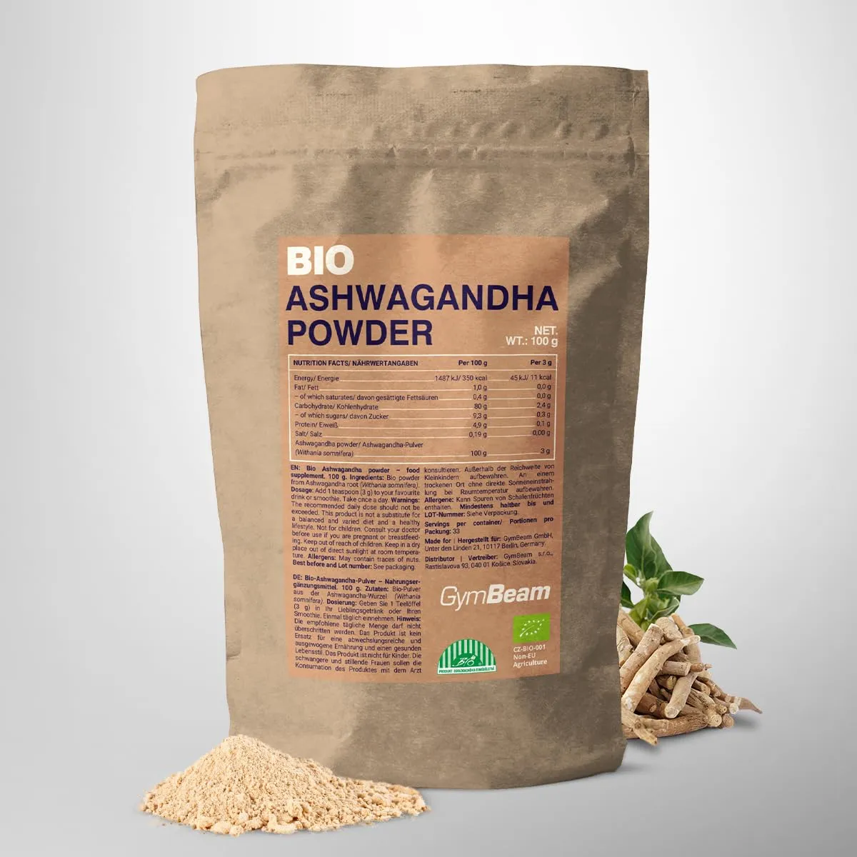 GymBeam Bio-Ashwagandha Pulver Stress 100g vegan