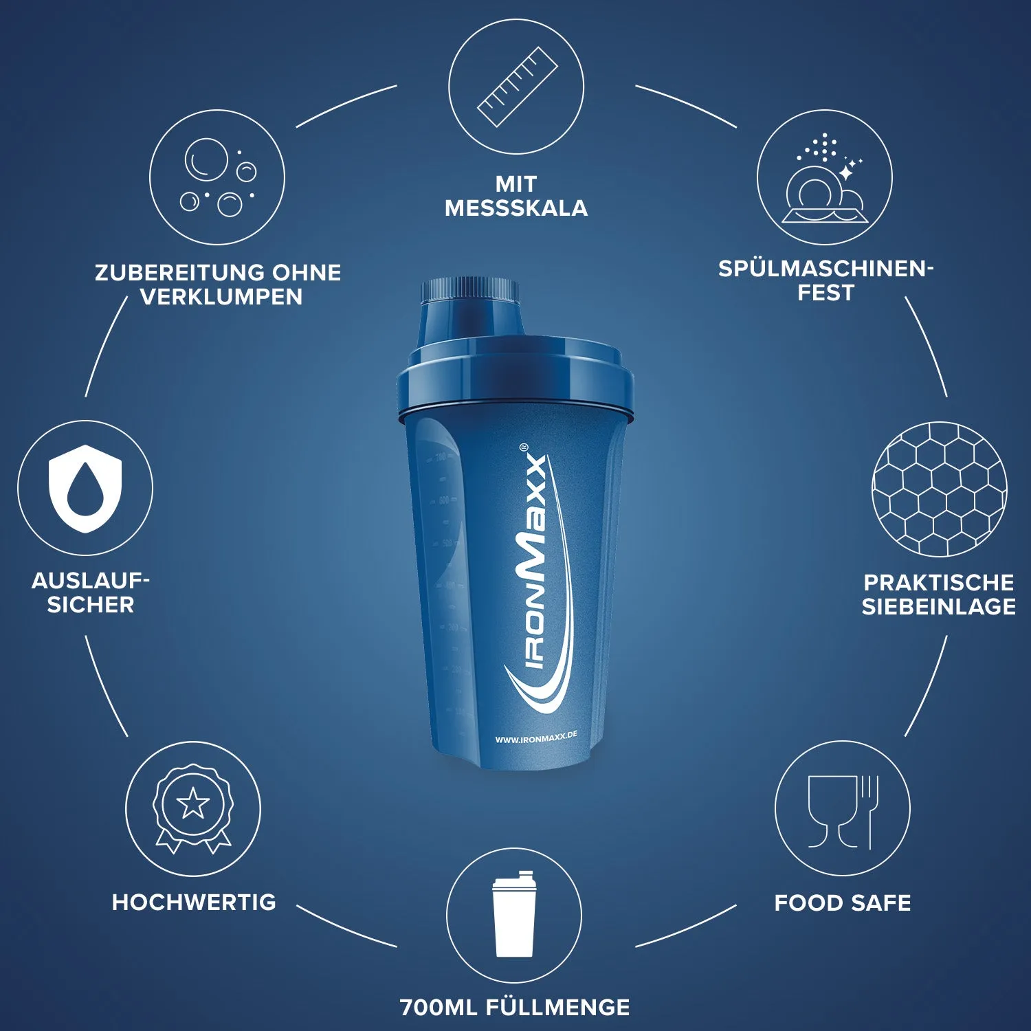 IronMaxx Shaker 700ml Dunkelblau Proteinshaker