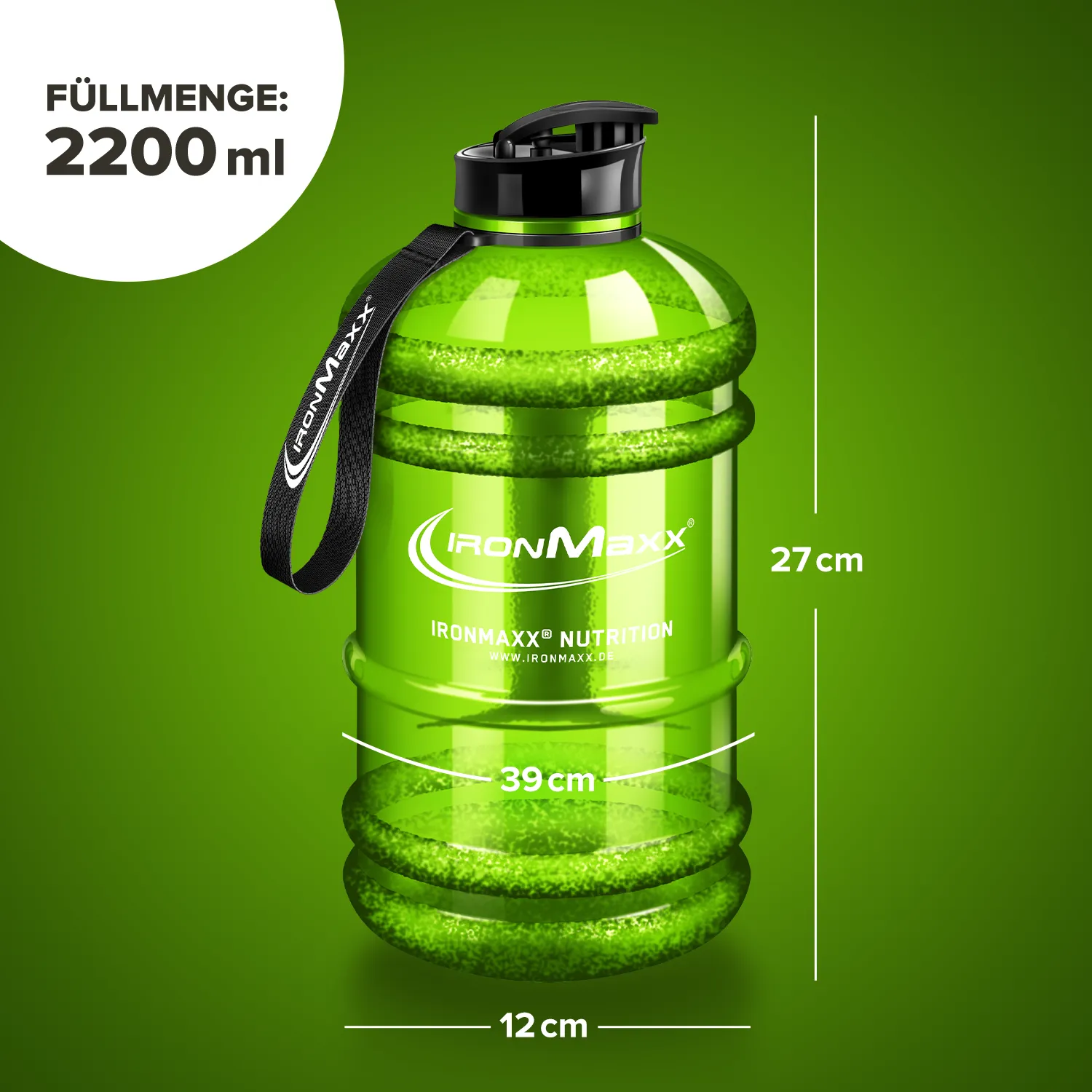 IronMaxx Water Gallon Trinkflasche 2200ml Grün BPA-frei