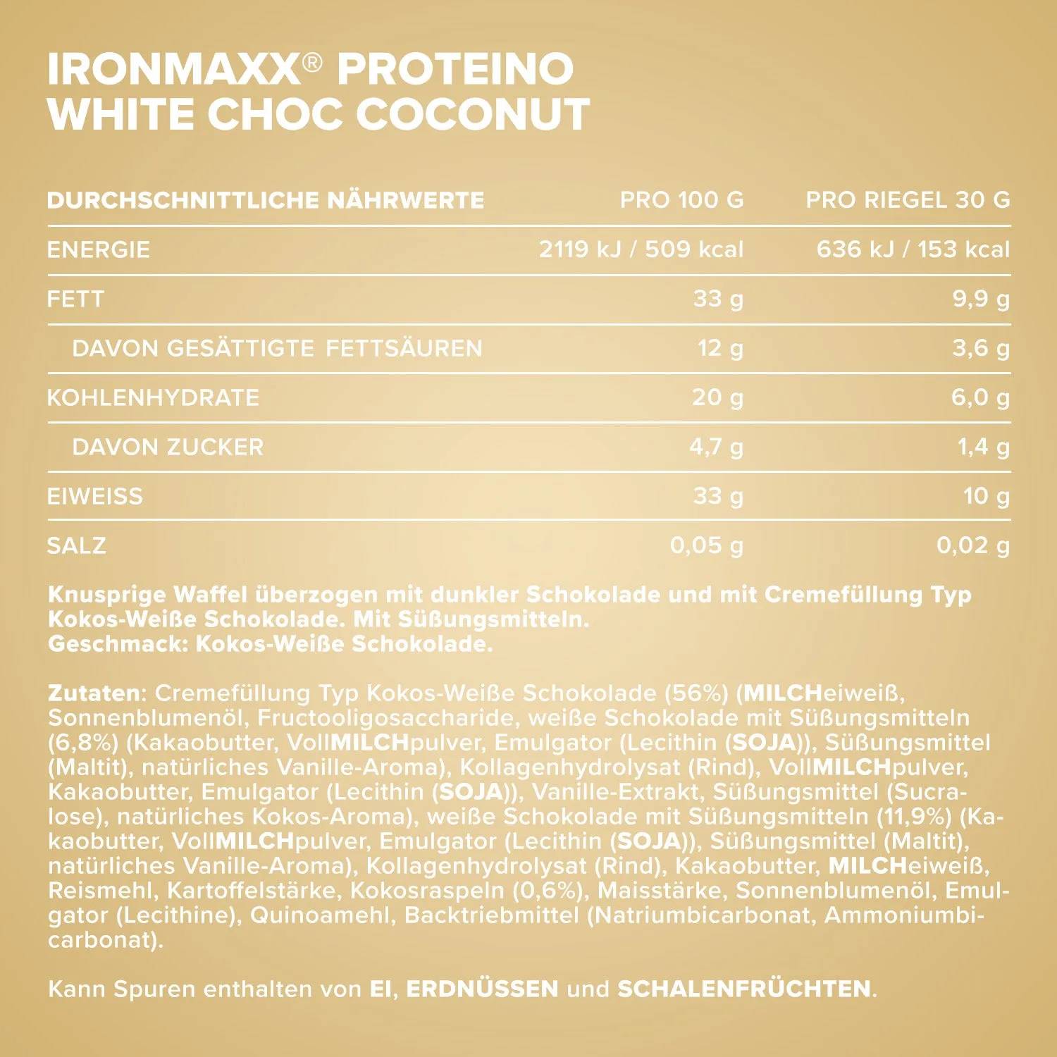 IronMaxx Proteino Proteinriegel White Choc Coconut 12x30g zuckerarm
