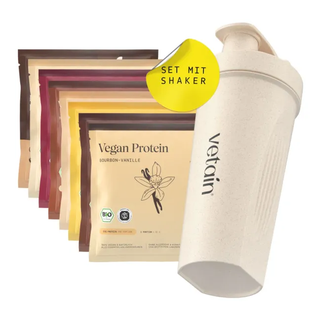 VETAIN Vegan Protein Probierpaket 8x30g Pulver mit Shaker