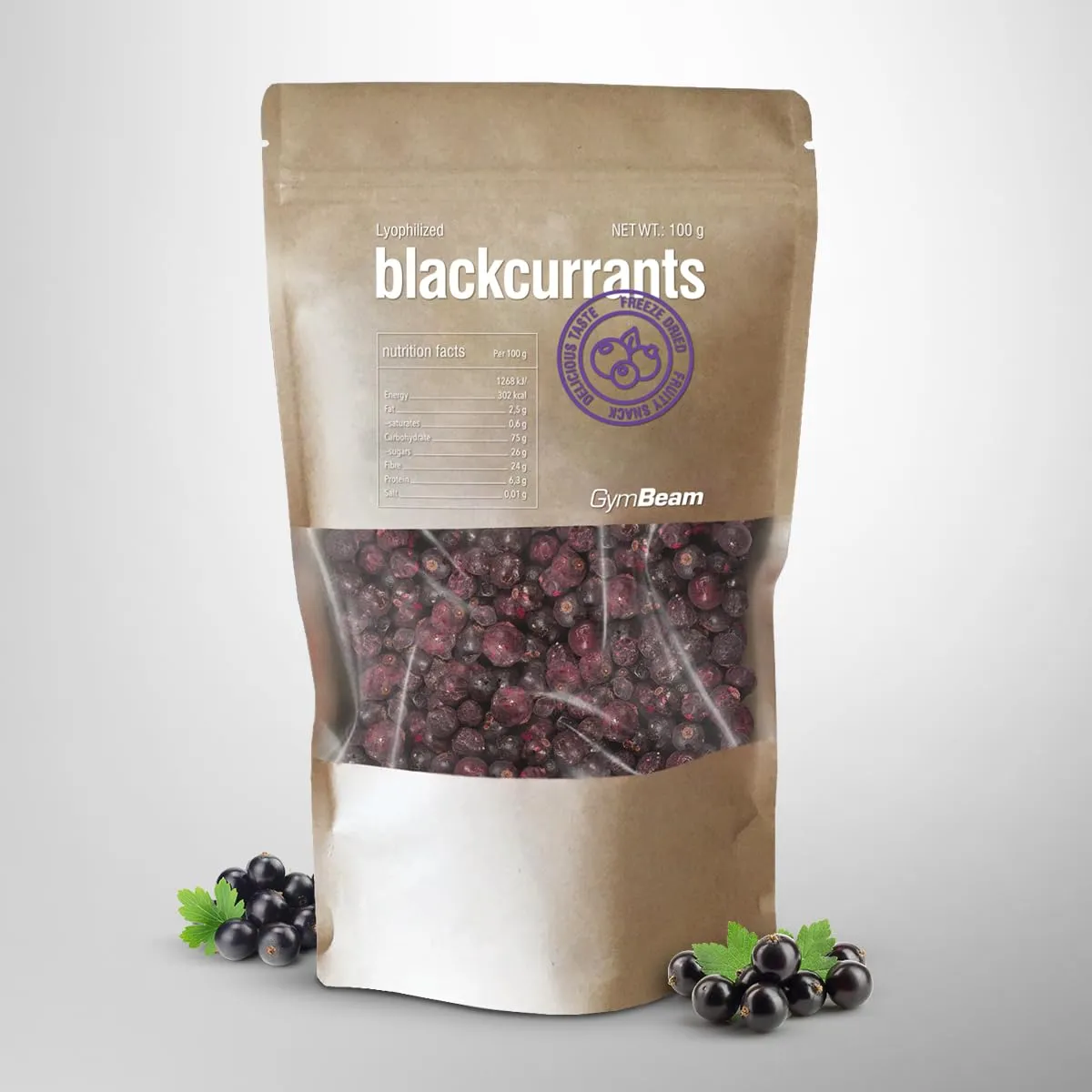 GymBeam Schwarze Johannisbeeren gefriergetrocknet 100g zuckerfrei