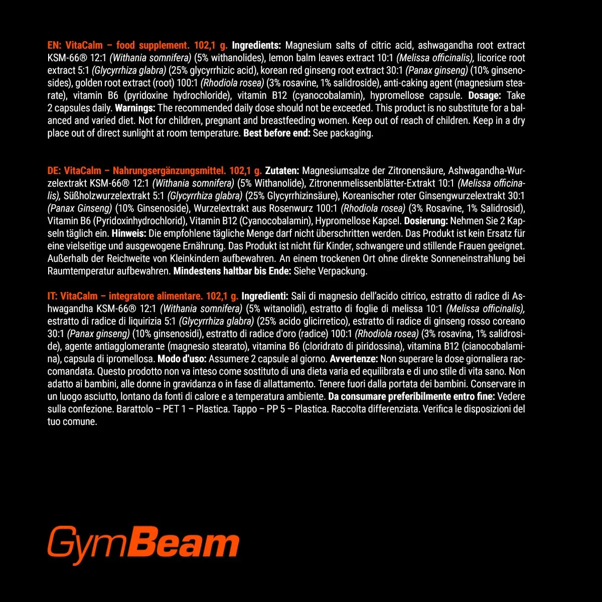 GymBeam VitaCalm KSM-66 Ashwagandha Kapseln beruhigend