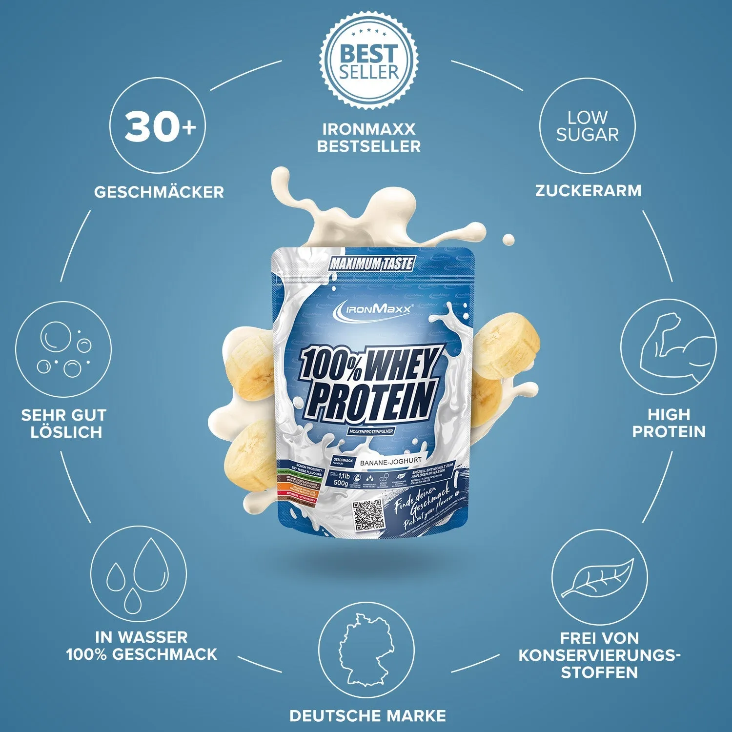 IronMaxx 100% Whey Protein Banane Yoghurt 500g zuckerfrei