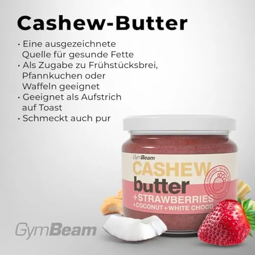 GymBeam Cashewcreme Kokos Erdbeere 340 g weiß Schoko