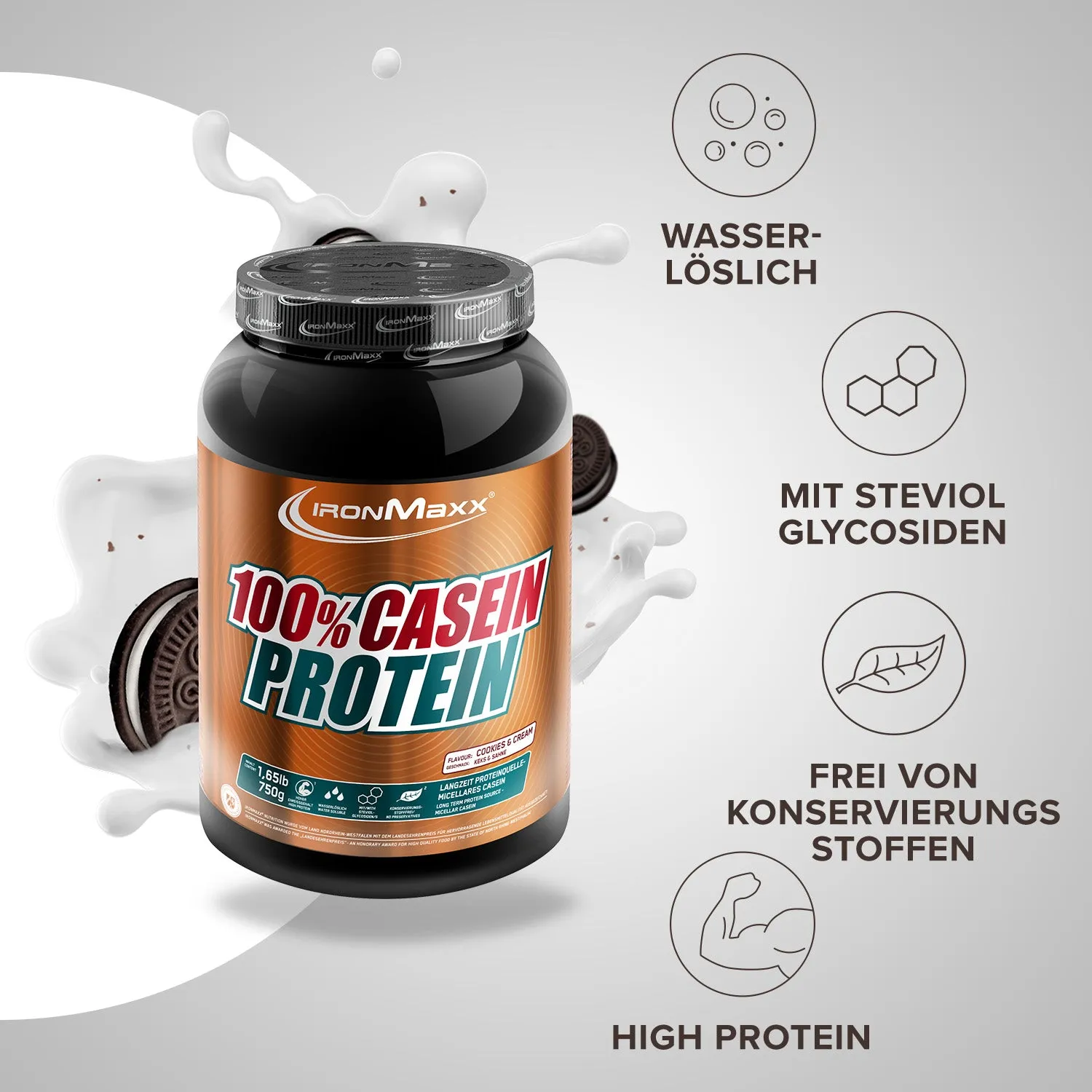 IronMaxx 100% Casein Protein Pulver 750g Cookies Cream