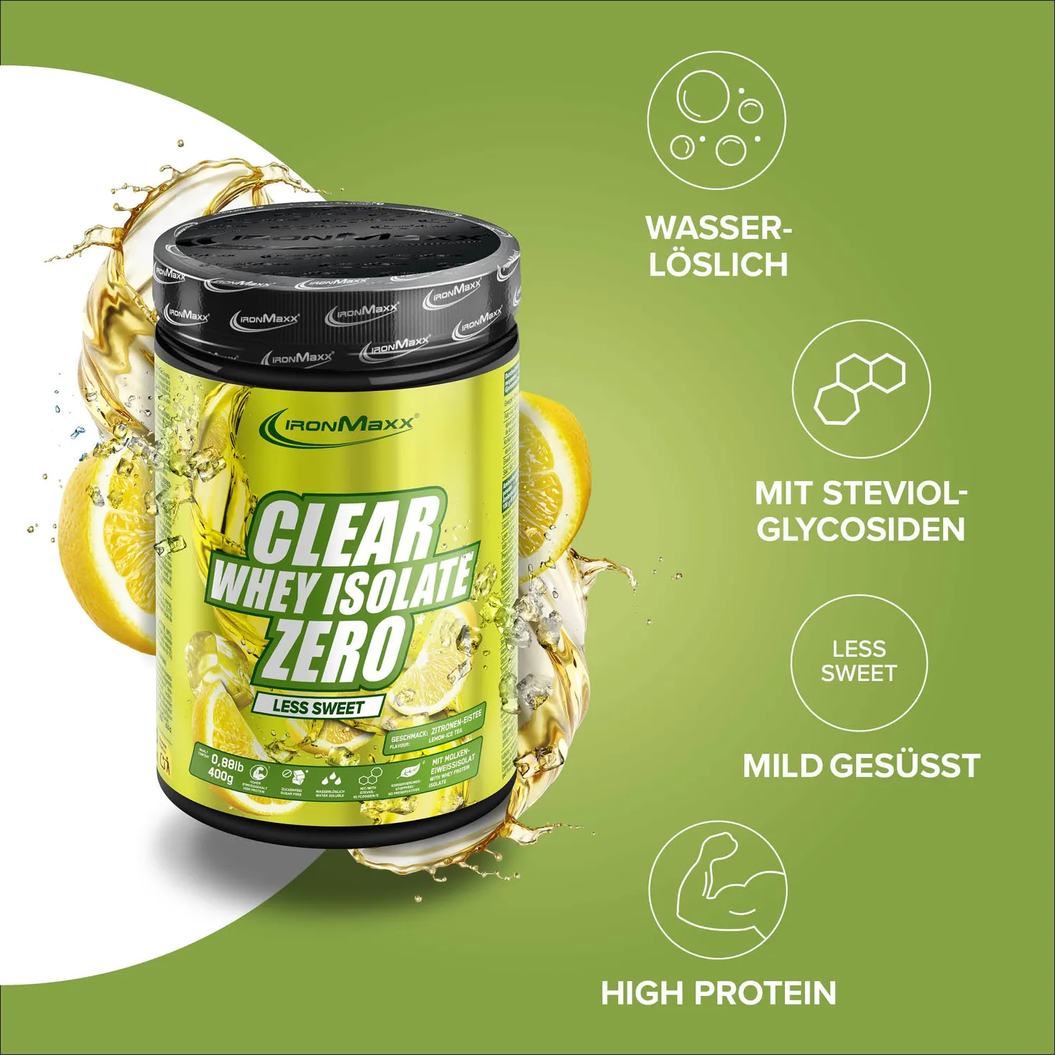 IronMaxx Clear Whey Isolate ZERO Pulver 400g Less Sweet Lemon