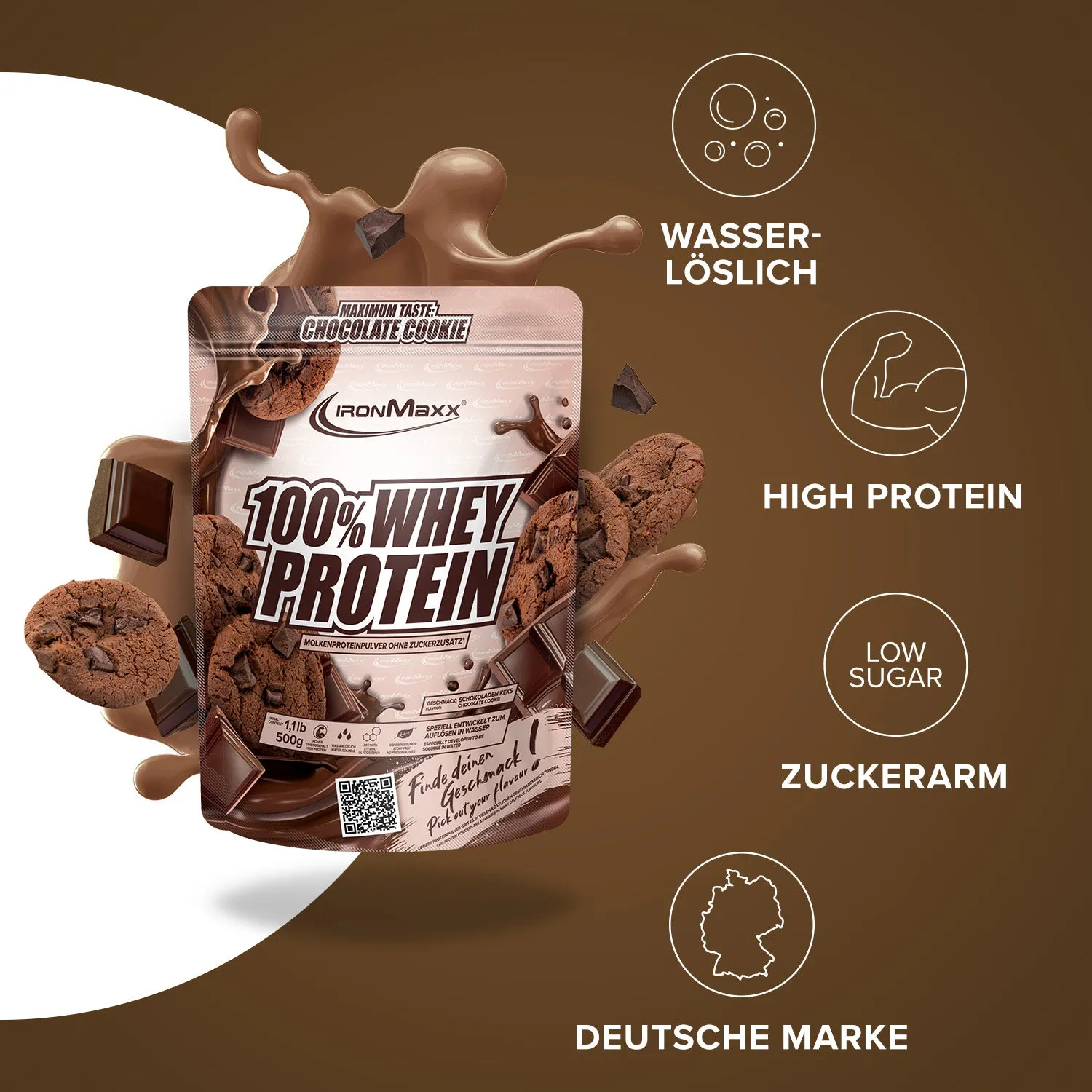 IronMaxx 100% Whey Proteinpulver Chocolate Cookie 500g
