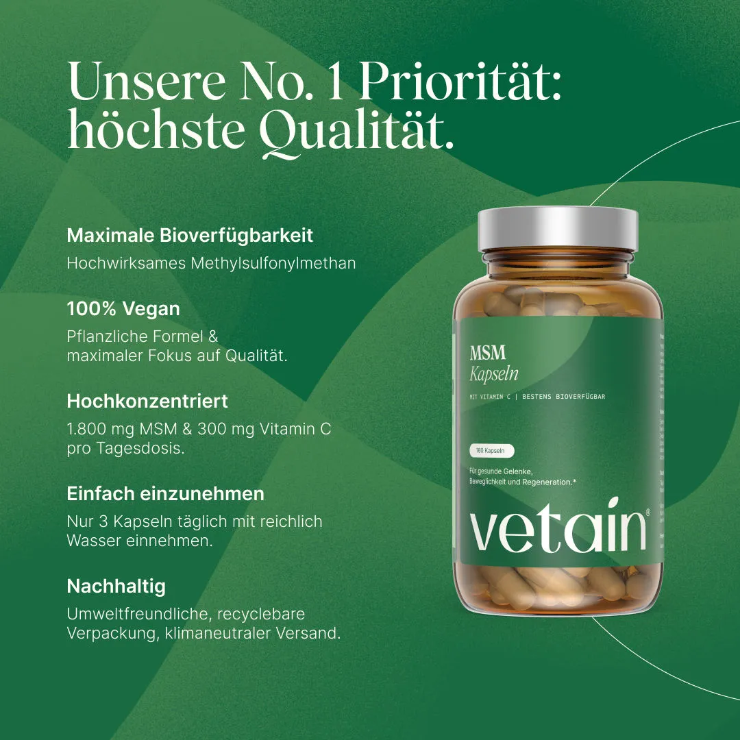 VETAIN MSM Kapseln 180 Stück mit Vitamin C