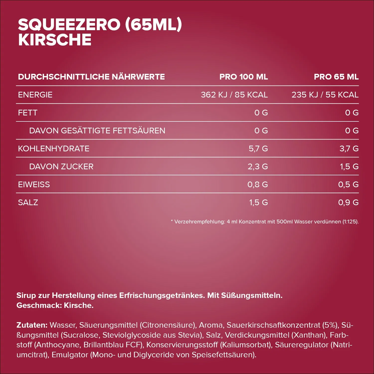 IronMaxx SqueeZero Cherry Sirup 65ml kalorienfrei