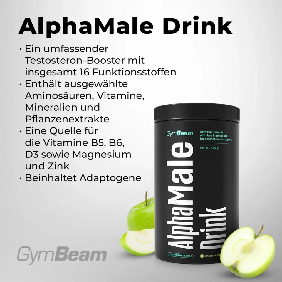 GymBeam AlphaMale Drink Pre Workout 400 g Grüner Apfel