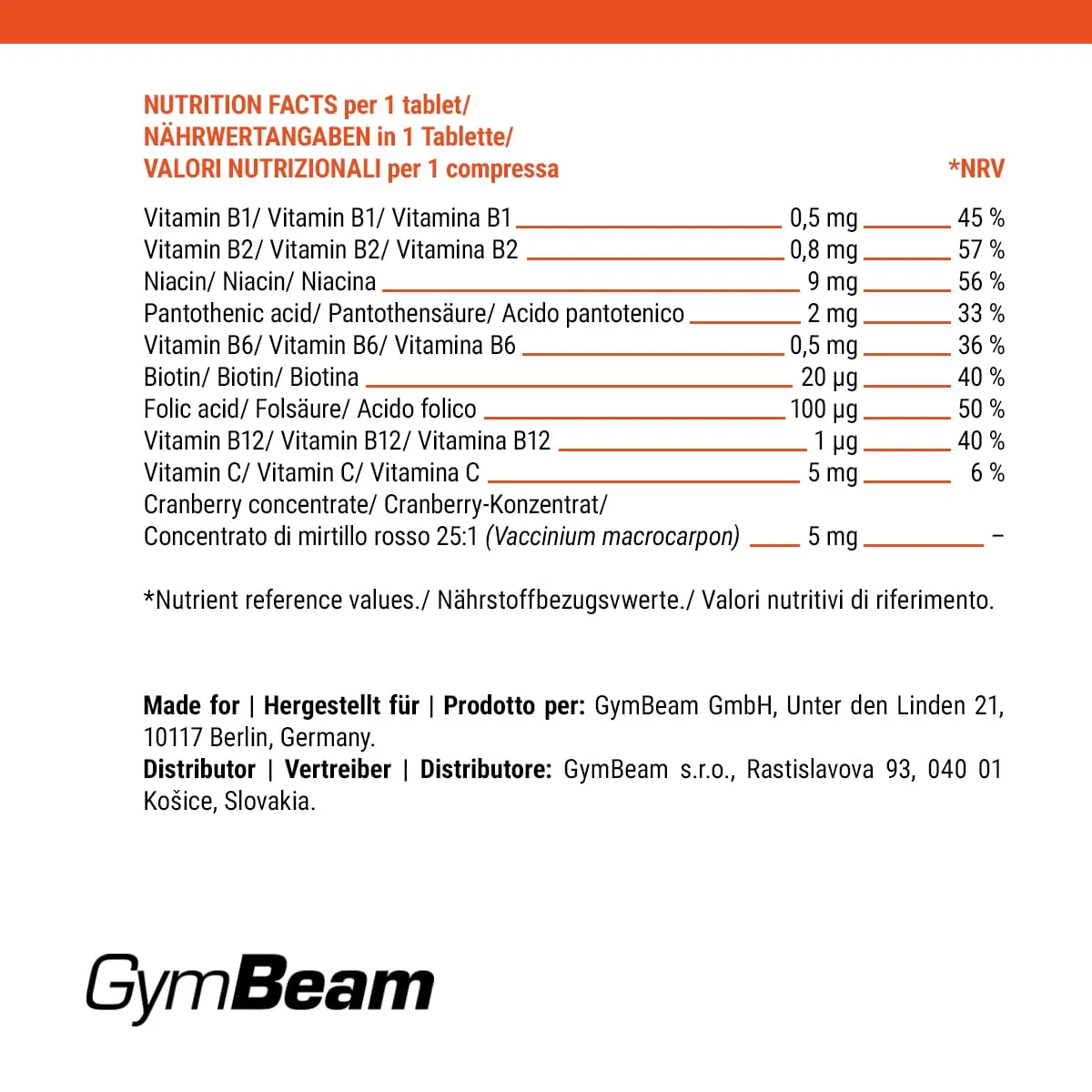 GymBeam B-Komplex Kautabletten Kinder 120 Stück
