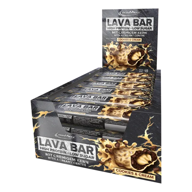IronMaxx Lava Bar Proteinriegel 18x40 g Cookies Cream Low Sugar