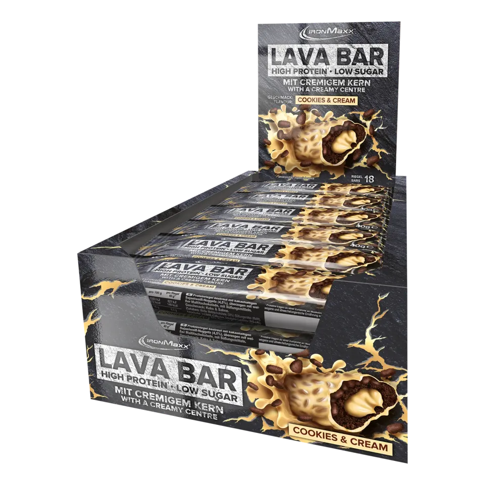 IronMaxx Lava Bar Proteinriegel 18x40 g Cookies Cream Low Sugar
