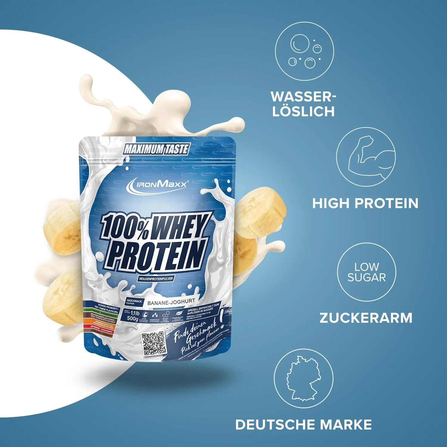 IronMaxx 100% Whey Protein Banane Yoghurt 500g zuckerfrei
