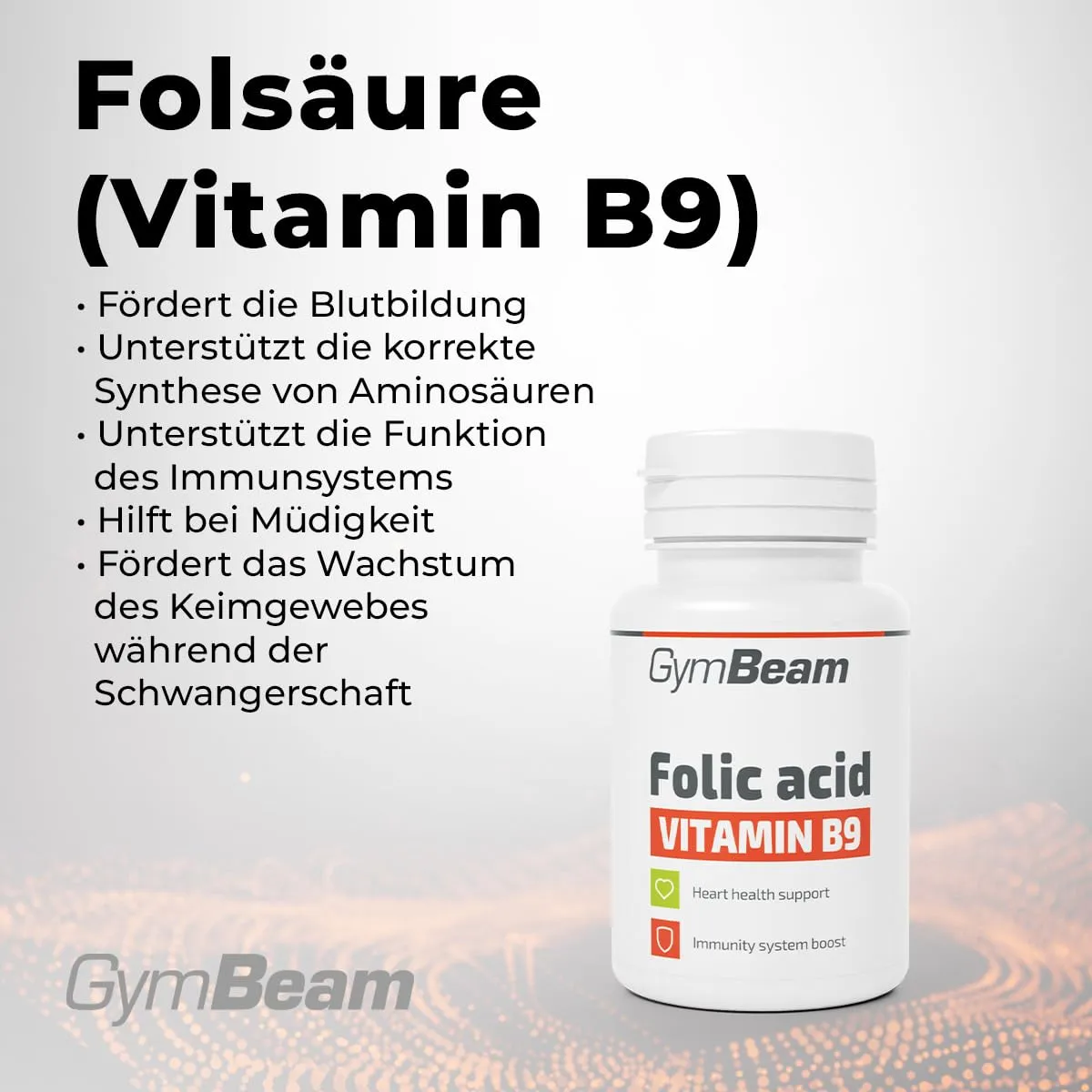 GymBeam Folsäure Vitamin B9 Tabletten 800 µg 90 Stück