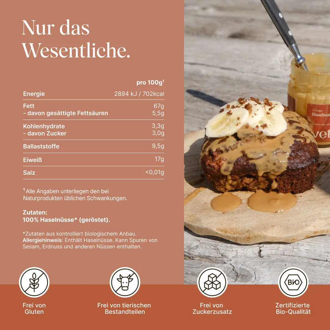 Vetain Bio Haselnussmus 200g cremig ohne Zusätze