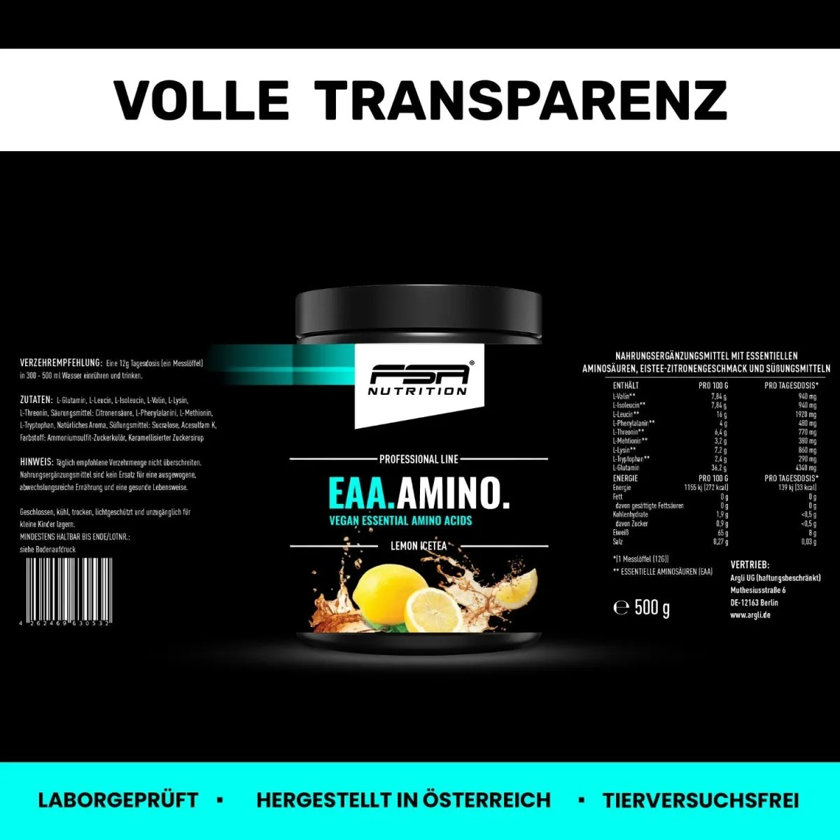 FSA Nutrition EAA Pulver Pfirsich Eistee mit Glutamin